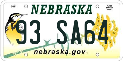 NE license plate 93SA64