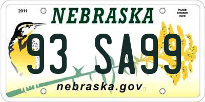 NE license plate 93SA99