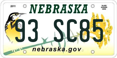 NE license plate 93SC85