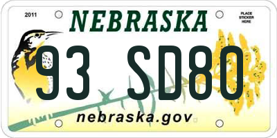NE license plate 93SD80