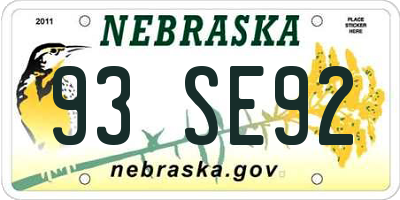 NE license plate 93SE92