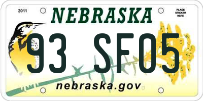 NE license plate 93SF05