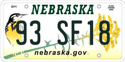 NE license plate 93SF18