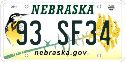 NE license plate 93SF34