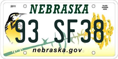NE license plate 93SF38