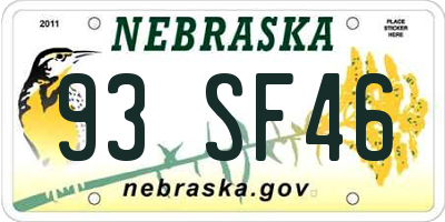 NE license plate 93SF46