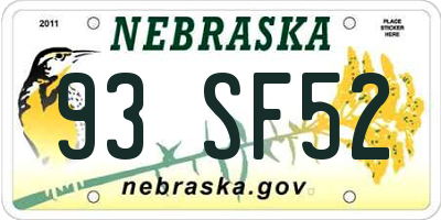 NE license plate 93SF52