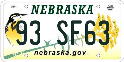 NE license plate 93SF63