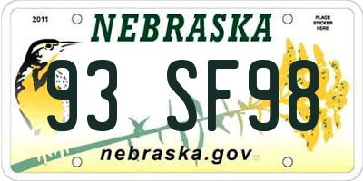 NE license plate 93SF98