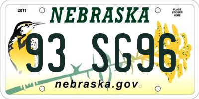 NE license plate 93SG96