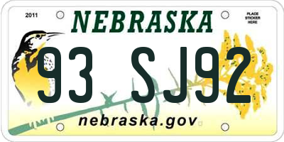 NE license plate 93SJ92