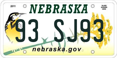 NE license plate 93SJ93