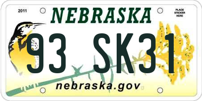 NE license plate 93SK31