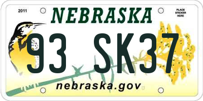 NE license plate 93SK37
