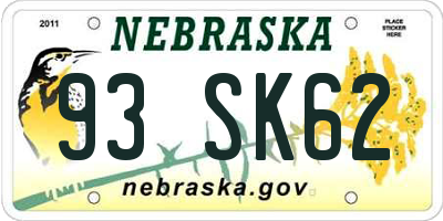 NE license plate 93SK62