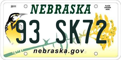NE license plate 93SK72