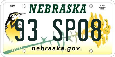 NE license plate 93SP08