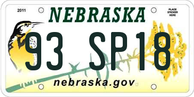 NE license plate 93SP18