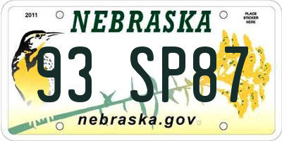 NE license plate 93SP87