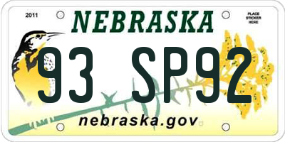 NE license plate 93SP92