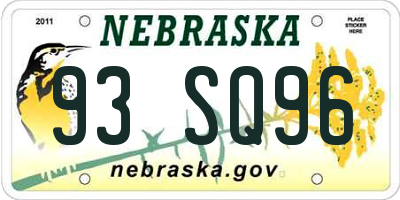 NE license plate 93SQ96