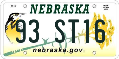 NE license plate 93ST16