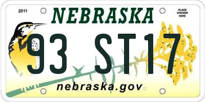 NE license plate 93ST17