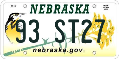 NE license plate 93ST27