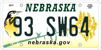 NE license plate 93SW64