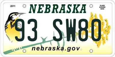 NE license plate 93SW80
