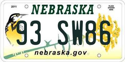 NE license plate 93SW86
