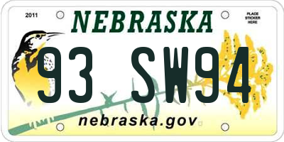 NE license plate 93SW94