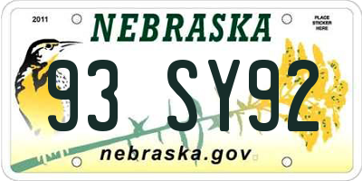 NE license plate 93SY92