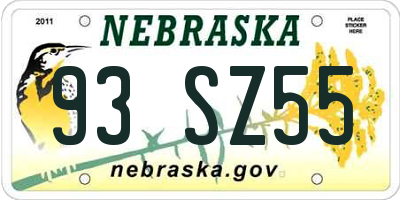 NE license plate 93SZ55