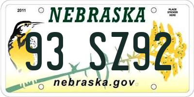 NE license plate 93SZ92