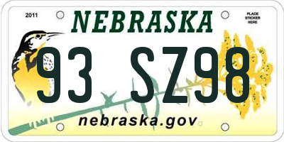 NE license plate 93SZ98