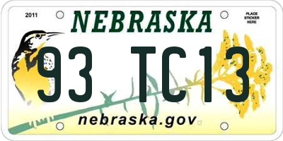 NE license plate 93TC13