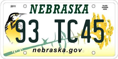 NE license plate 93TC45