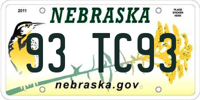 NE license plate 93TC93