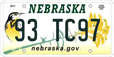 NE license plate 93TC97