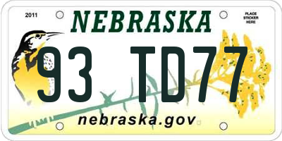 NE license plate 93TD77
