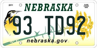 NE license plate 93TD92