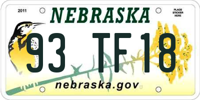 NE license plate 93TF18