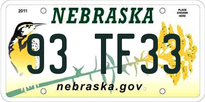 NE license plate 93TF33