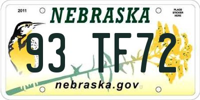 NE license plate 93TF72