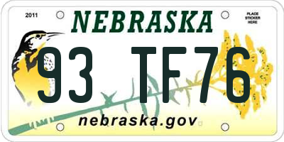NE license plate 93TF76