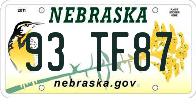 NE license plate 93TF87