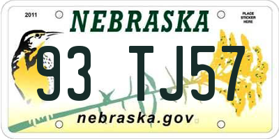 NE license plate 93TJ57