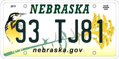 NE license plate 93TJ81