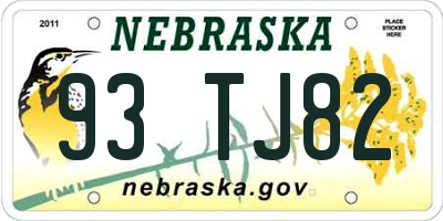 NE license plate 93TJ82